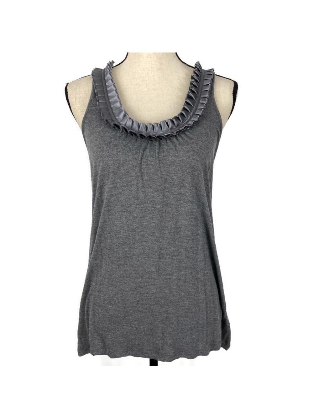 Jaden Ruffle Tank Top Sleeveless Satin Scoopneck Gray Womens sz Small Viscose